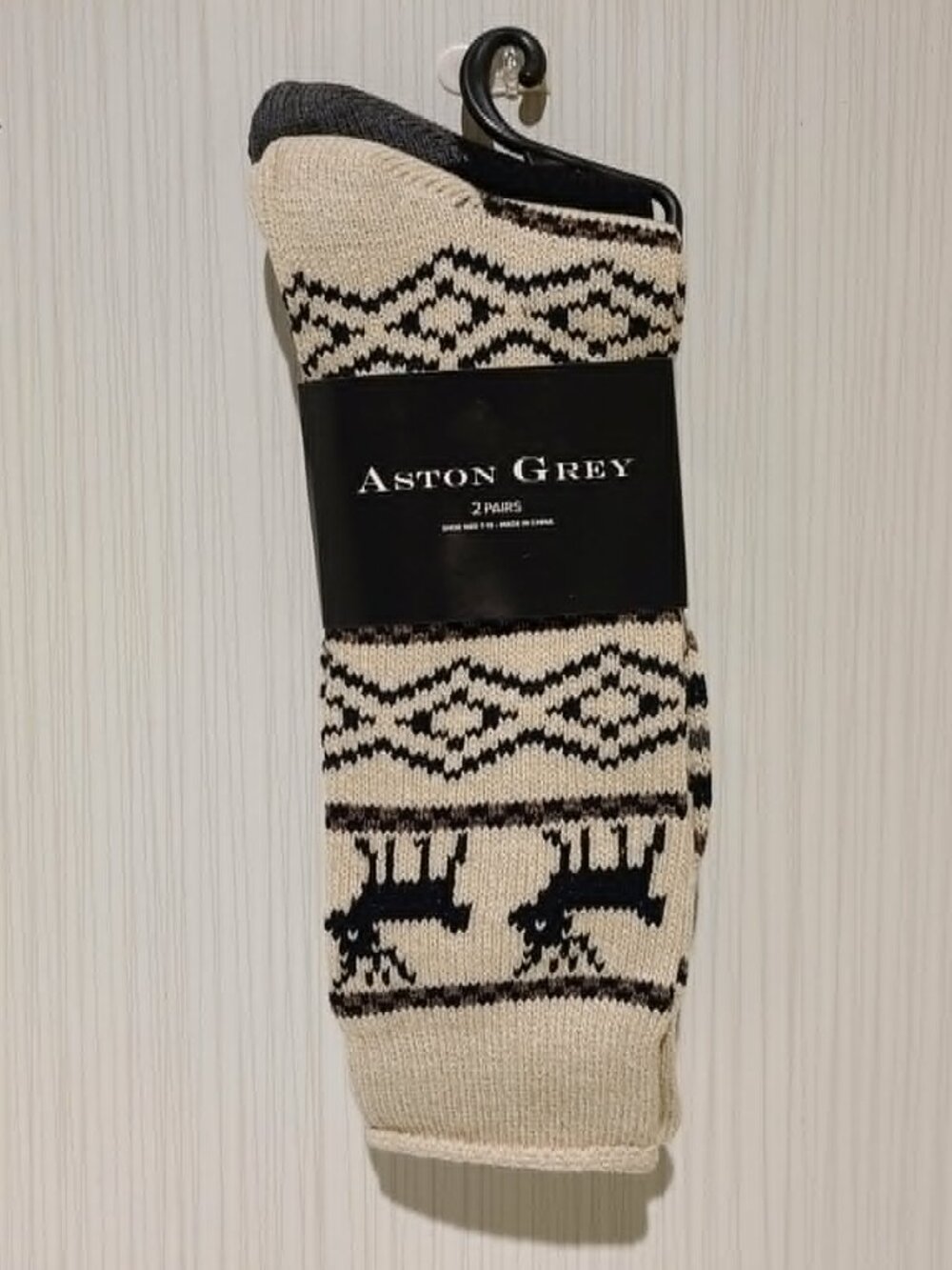 Aston Grey 2 Pair Pack Socks 1 Reindeer 1 Stripes 89% Cotton